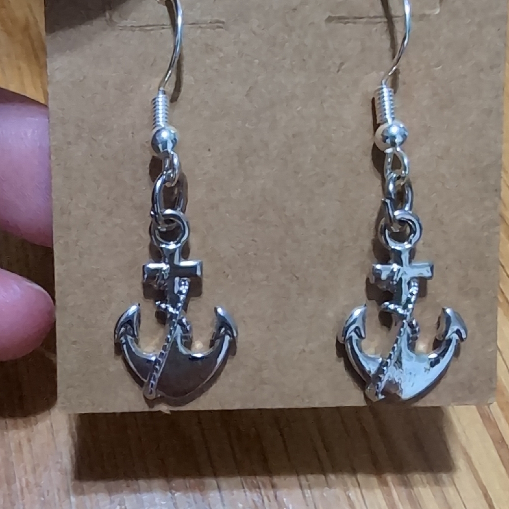 Silver Anchor Dangle Earrings